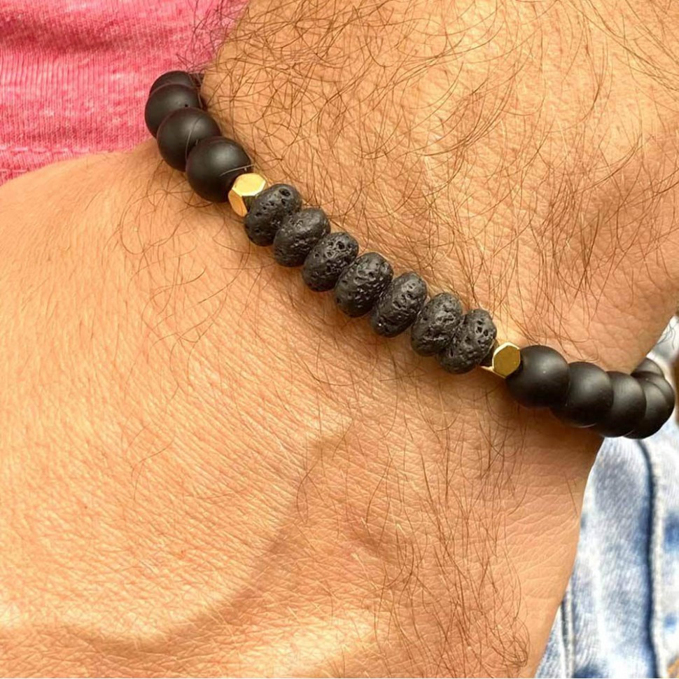 Natürlicher Lavastein- und Schungit-Armband für Männer D4682