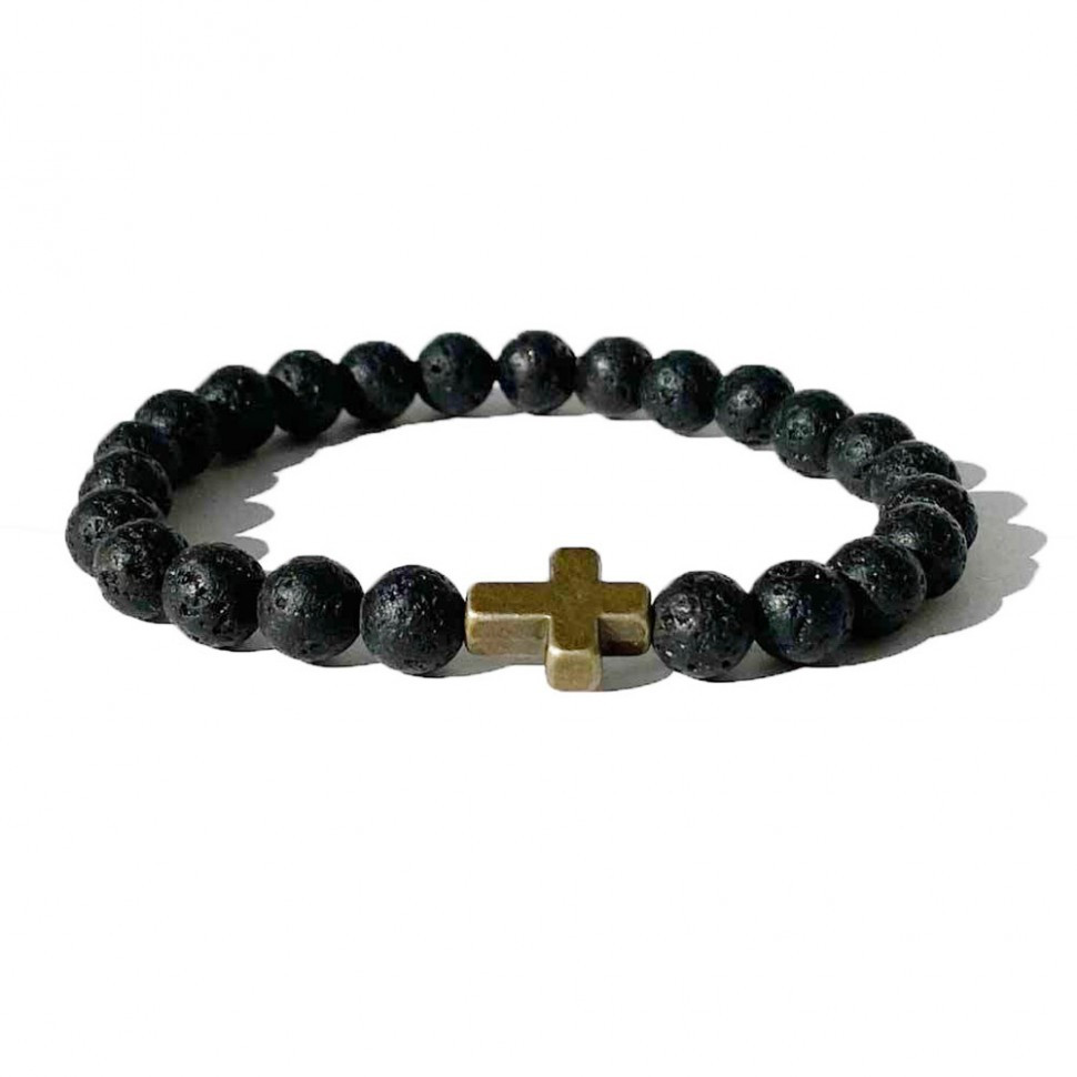 Schwarzes Armband mit Kreuz D3466