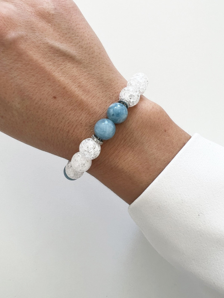 Aquamarin-, Bergkristall- und Zirkonia-Armband D4491