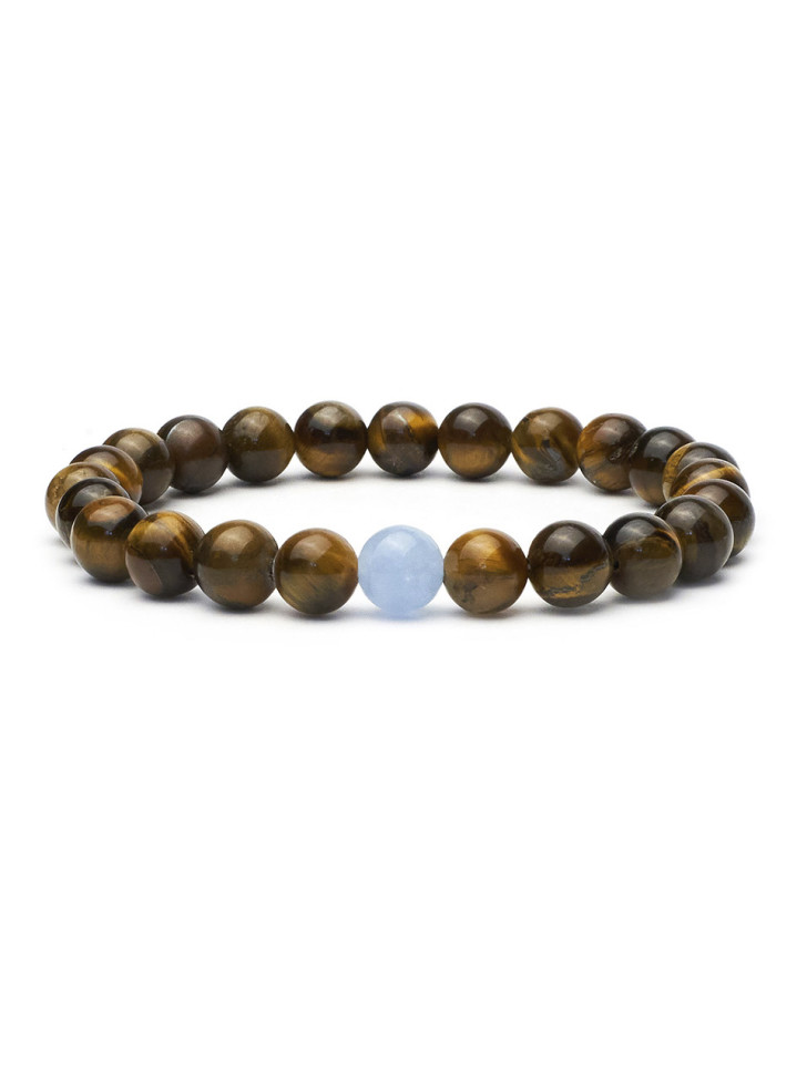 Herrenarmband aus Tigerauge und Aquamarin D5008
