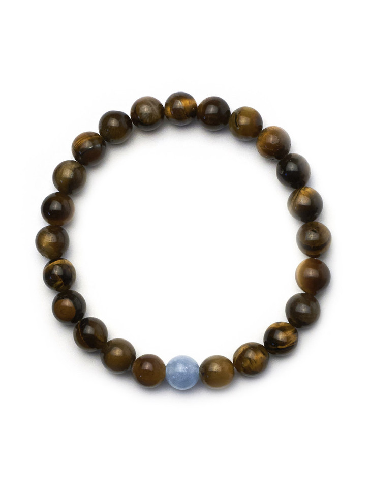 Herrenarmband aus Tigerauge und Aquamarin D5008