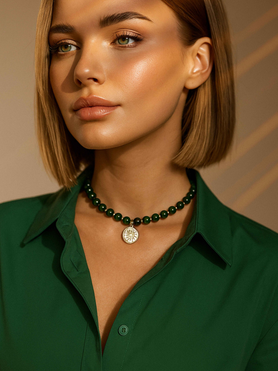 Grüner Choker aus Edelsteinen mit Anhänger 5153